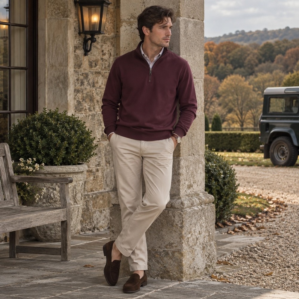 Ted Baker Pullover Sweater M Burgundy Quarter Zip Mockneck Classic Preppy Casual